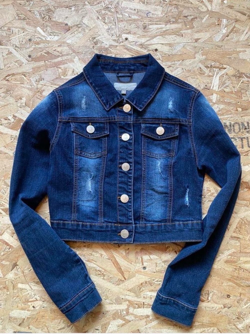 Dark Blue Denim Jean Jacket - Classic Cropped Style